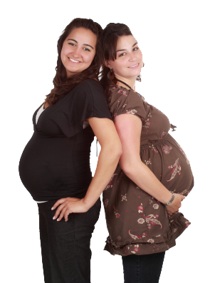 Image of two happy pregnant young women.